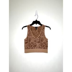Forever 21 Printed Crop V Neck Tank Sz M/L Brown/Tan Animal